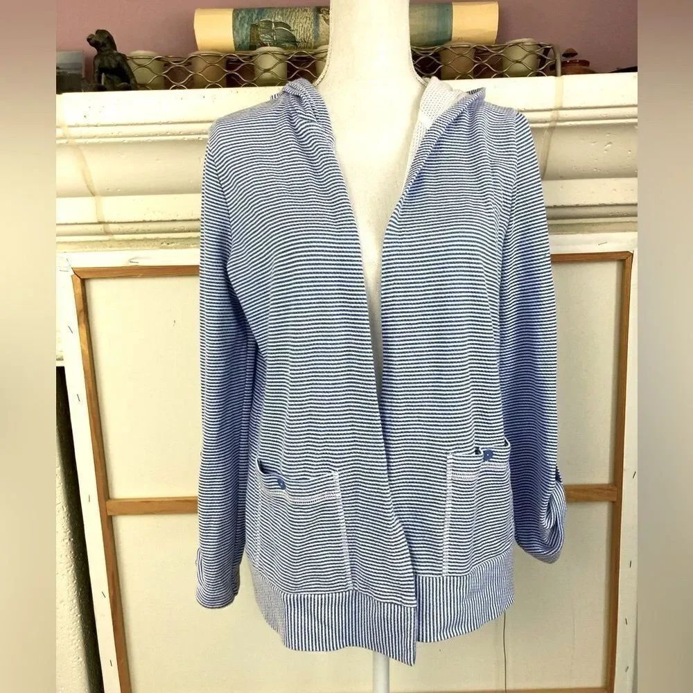 Talbots seersucker sport hooded open jacket w/ airy netting lining & pockets